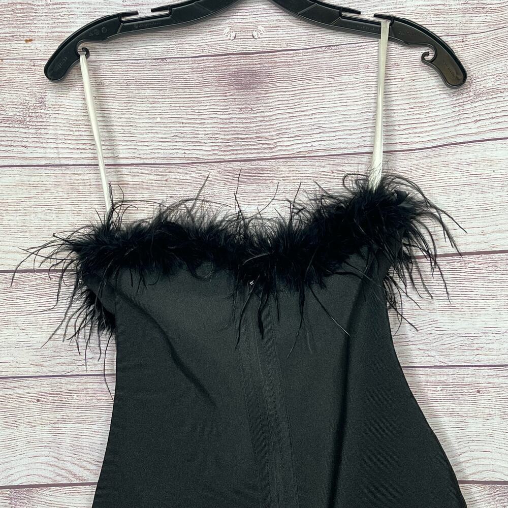 Superdown Ramona Bustier Black Feather Trim Party Mini Dress Size Small - Picture 10 of 14